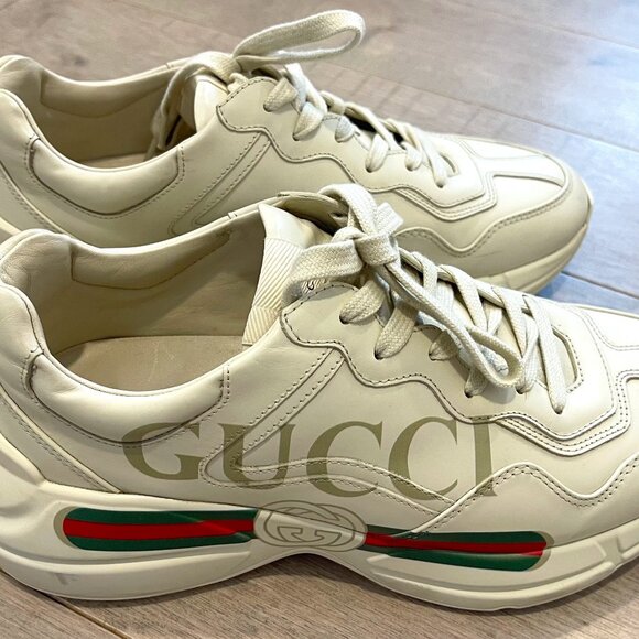 Rhyton Gucci Logo Leather Sneaker - Picture 1 of 5